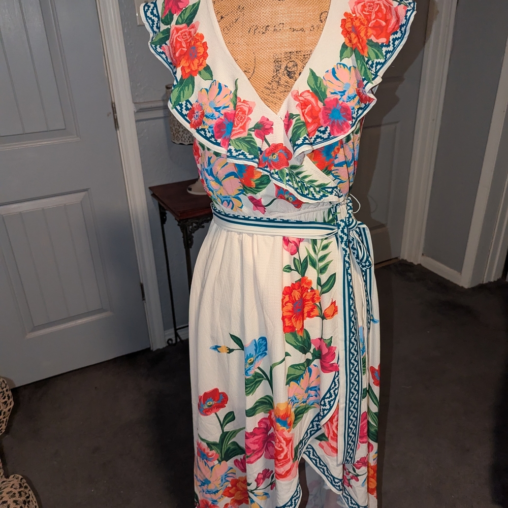 Flying Tomato Floral Midi Dress with Ruffle Trim